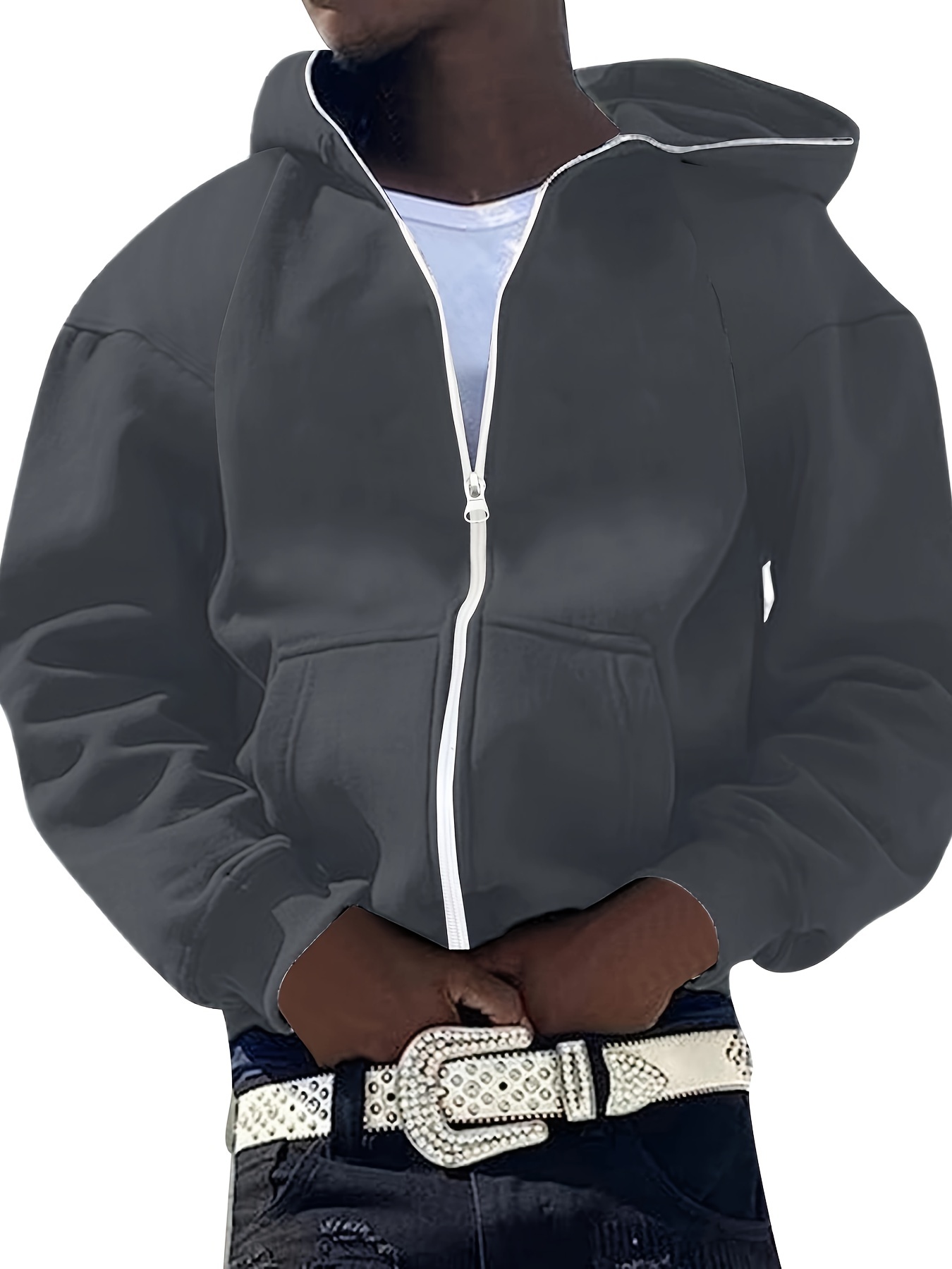 solid trendy mens hooded jacket casual long sleeve hoodies with zipper gym sports hooded coat for winter fall details 21