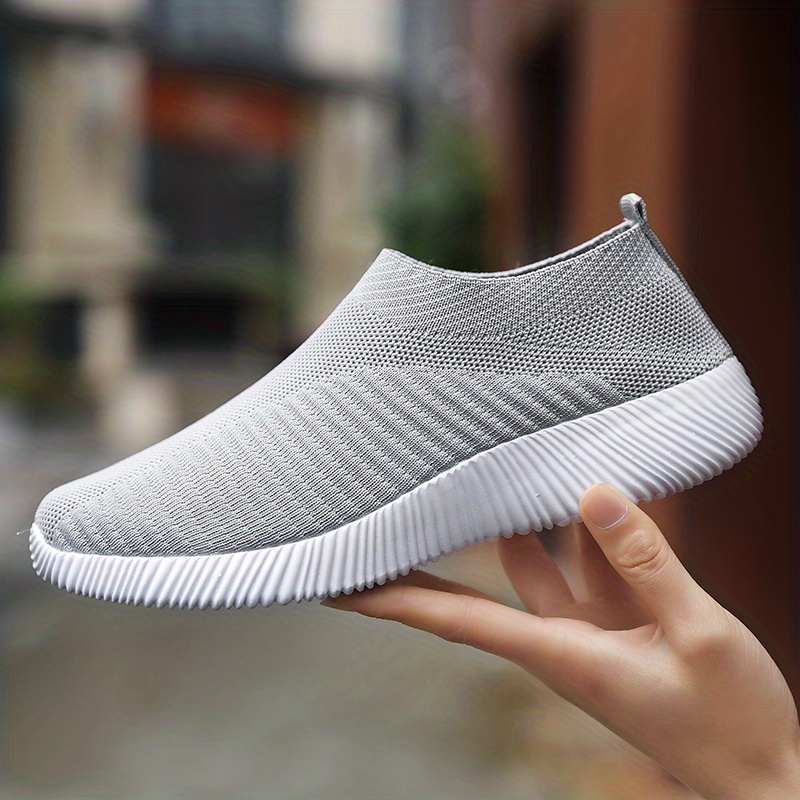 womens knitted sock shoes solid color breathable low top slip on shoes lightweight walking running gym shoes details 5