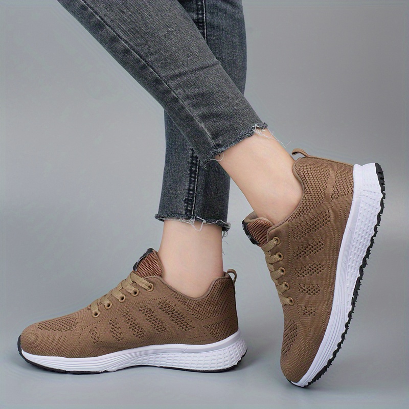 womens mesh panel knit sneakers lace up low top soft sole breathable sporty shoes casual outdoor running shoes details 4