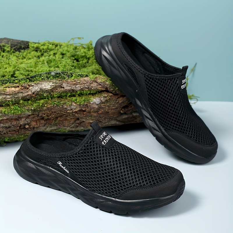 Plus Size Men s Solid Colour Mesh Breathable Hollow Out Clogs, Comfy Non Slip Casual Durable Slippers For Men s Outdoor Activities details 1